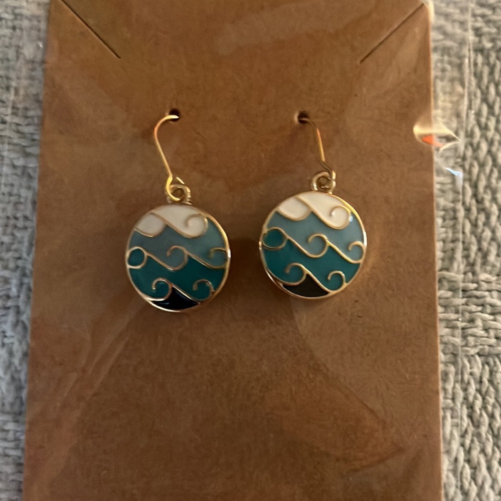 Elegant Gold and Blue Wave Earrings